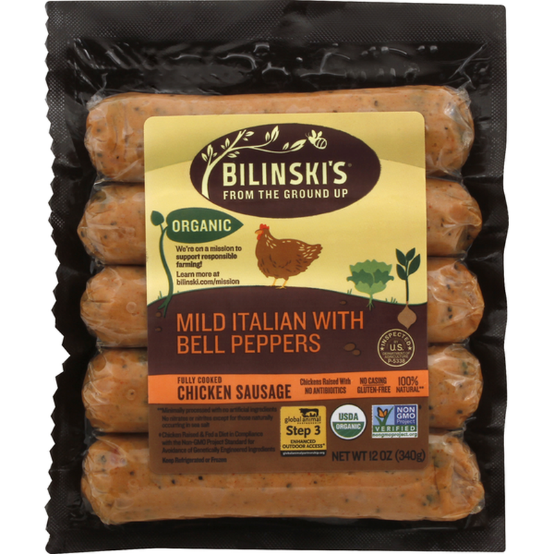 Bilinskis Chicken Sausage, Organic, Italian with Bell ...