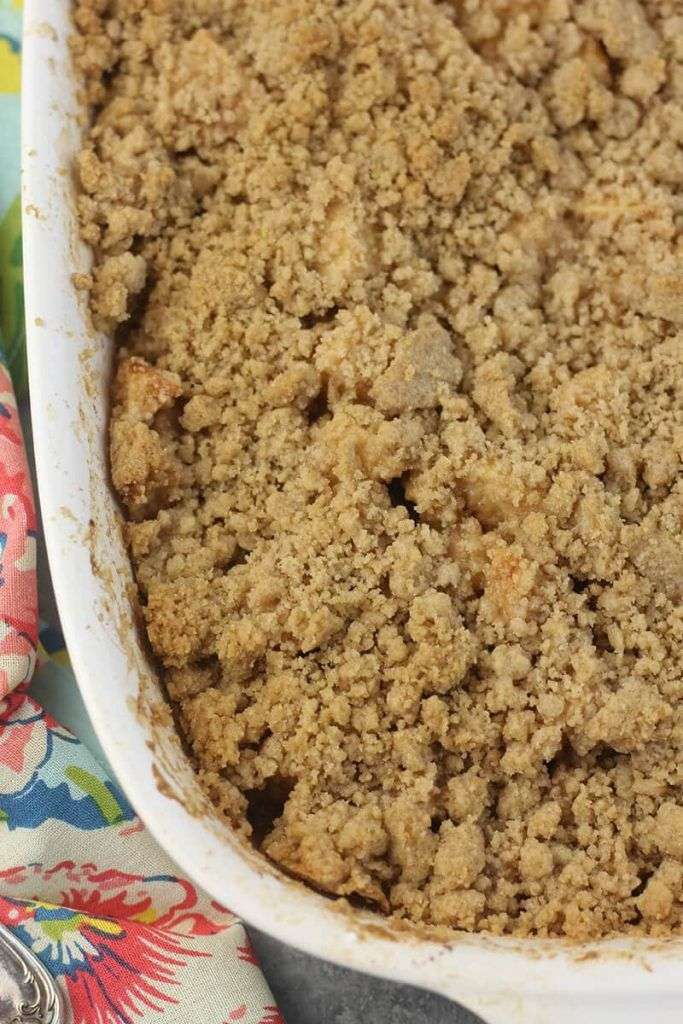 Closeup of Easy Apple Crisp without Oats in baking dish ...