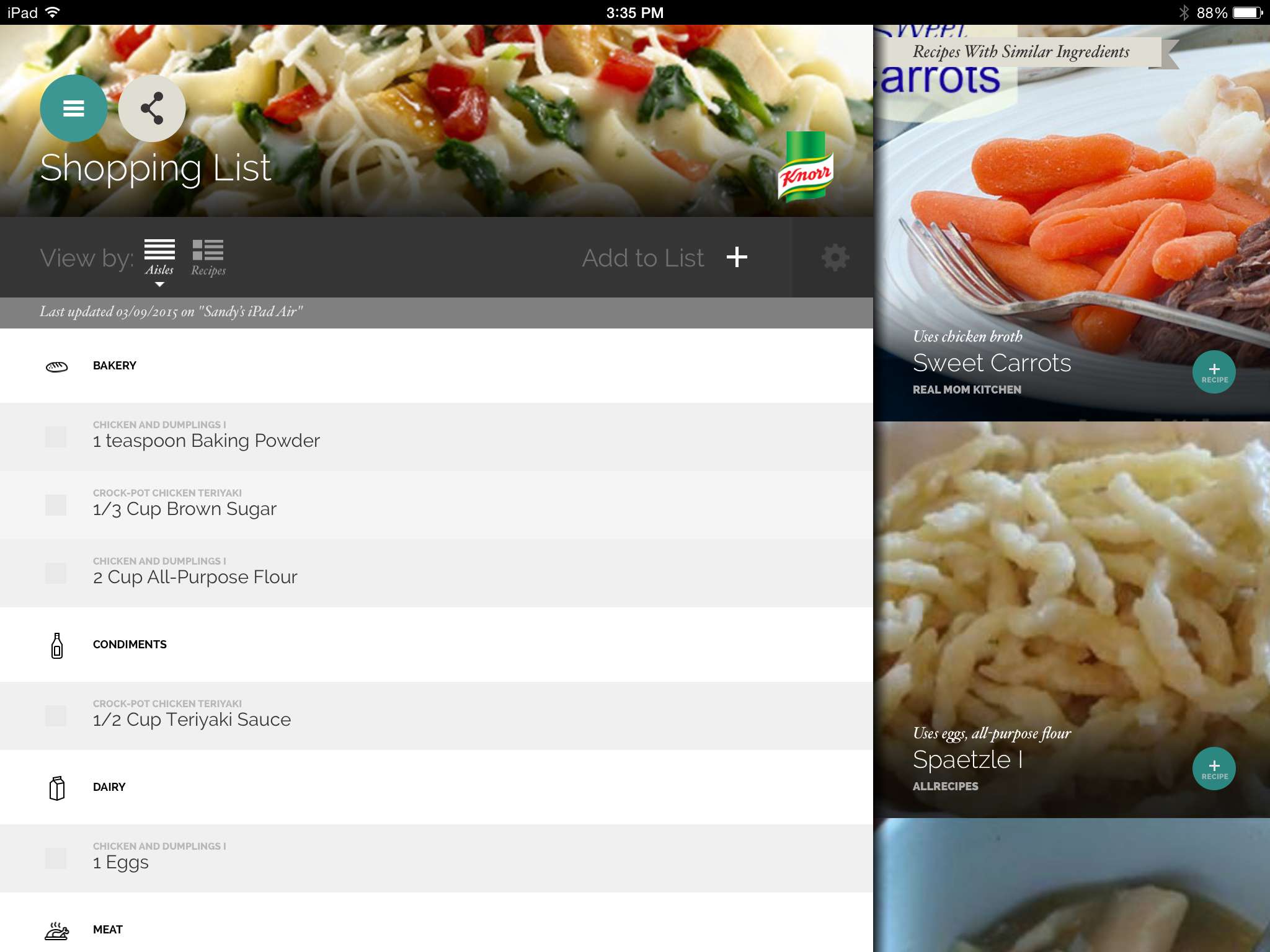 Create automatic shopping lists for your recipes
