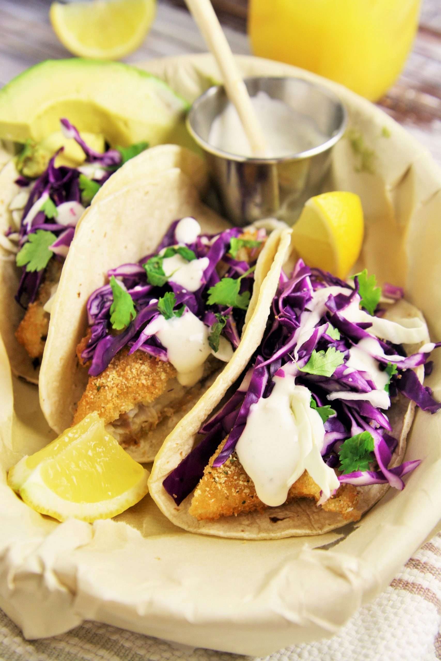 Crispy Fish Tacos with Cabbage Slaw and Lime Crema
