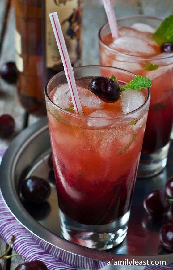 Fresh Cherry and Spiced Rum Cocktail
