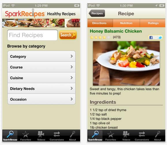 Healthy Recipes App for iPhone