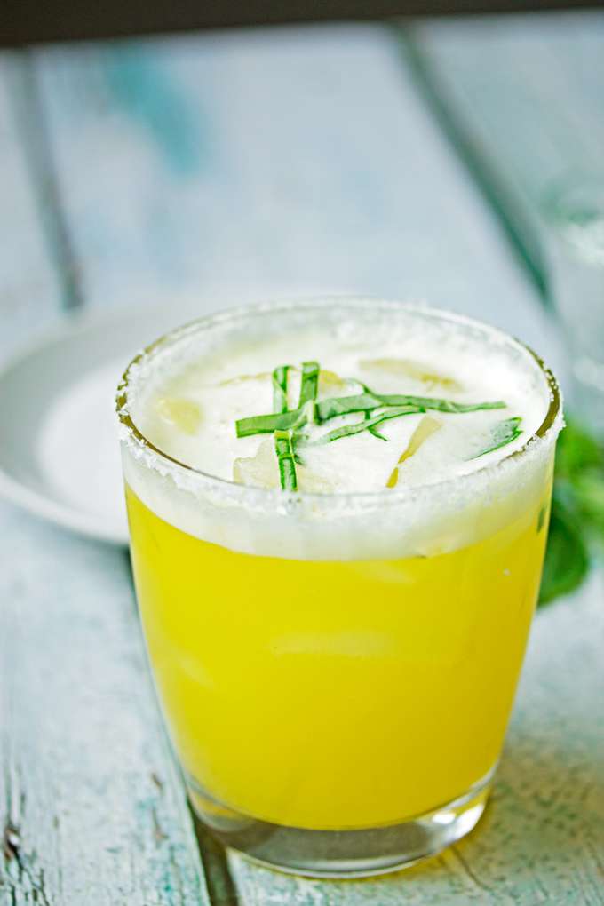 Passion Fruit Margarita on the Rocks with Lime &  Basil