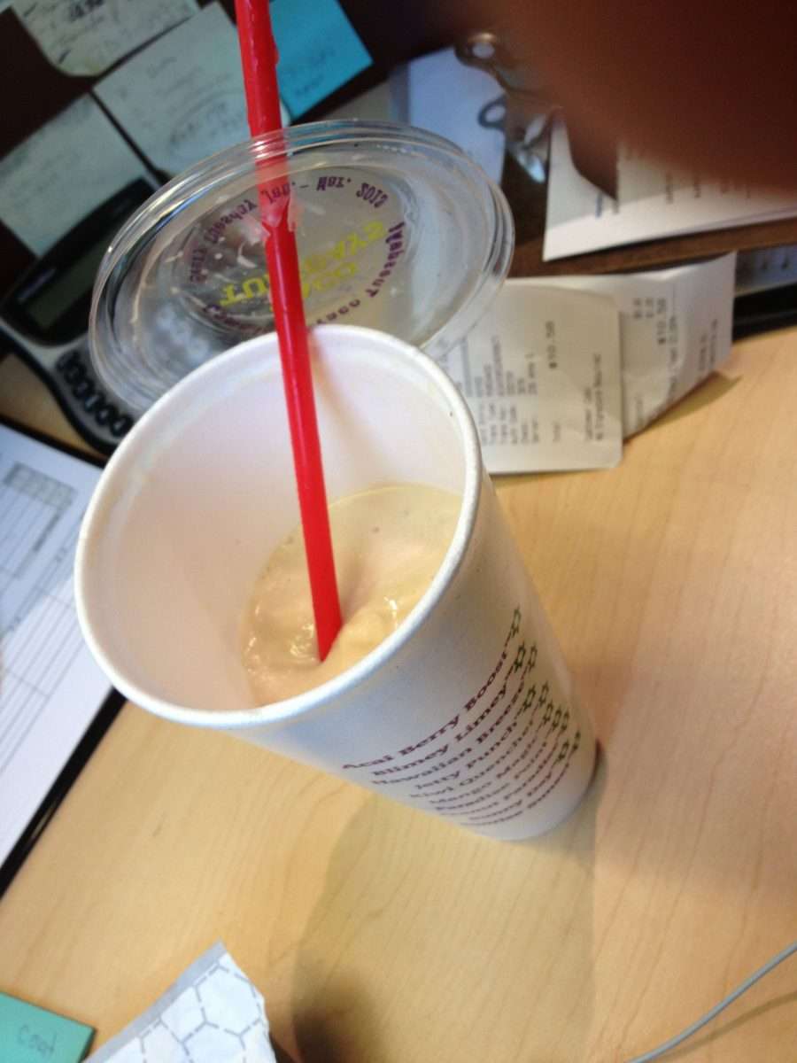 Peanut butter cup smoothie from tropical smoothie cafe. Get the dark ...