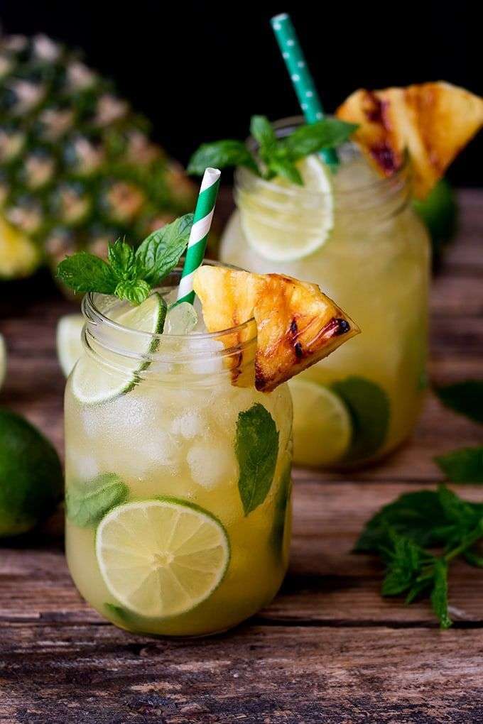 Pineapple Ginger Mojitos with Spiced Rum
