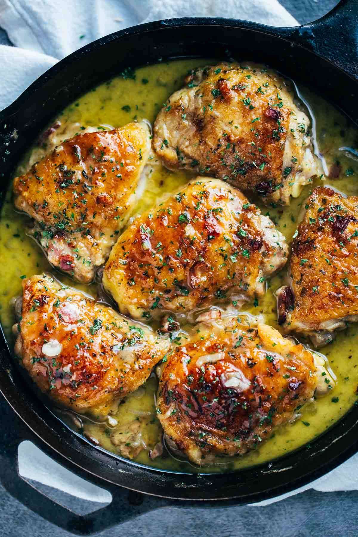 Skillet Chicken with Bacon and White Wine Sauce Recipe ...