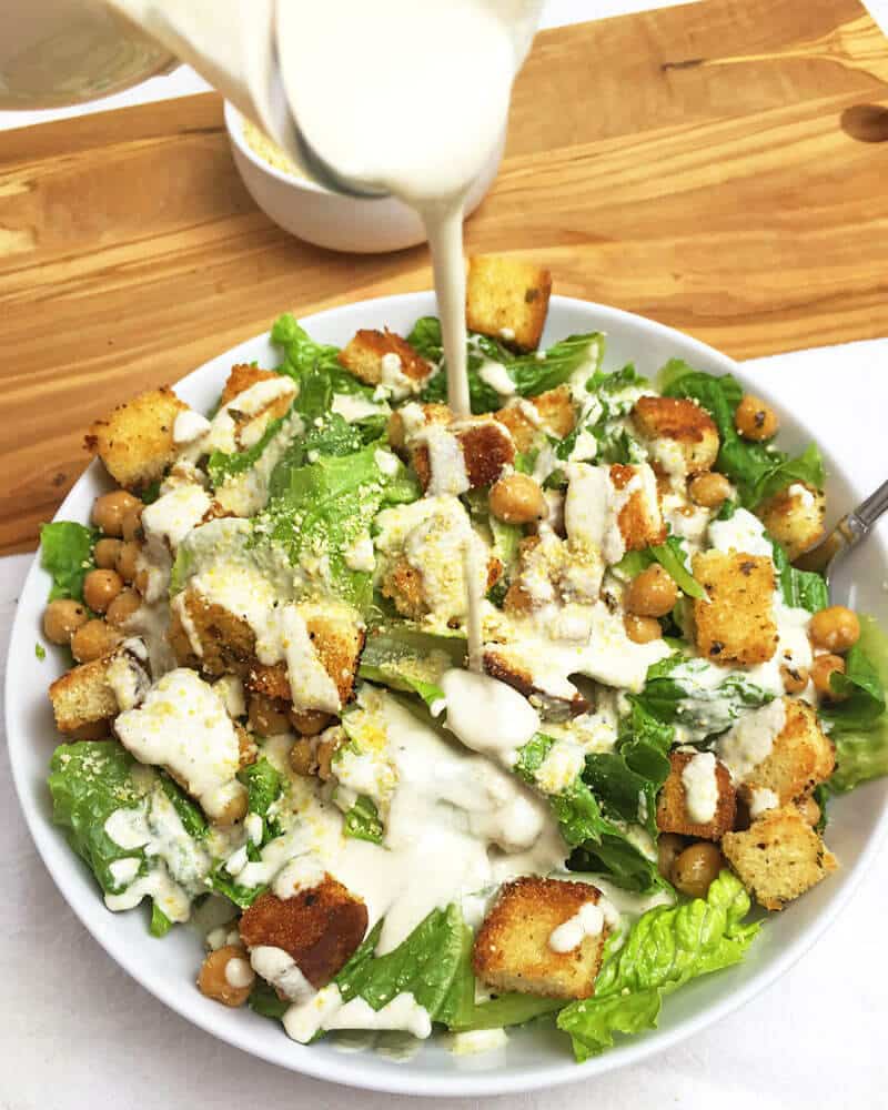 The BEST Creamy Vegan Caesar Salad Dressing (Soy