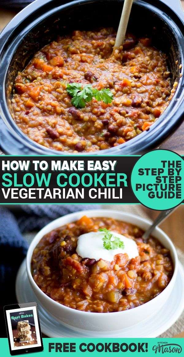 This crazy easy slow cooker vegetarian chili recipe is a cheap, healthy ...