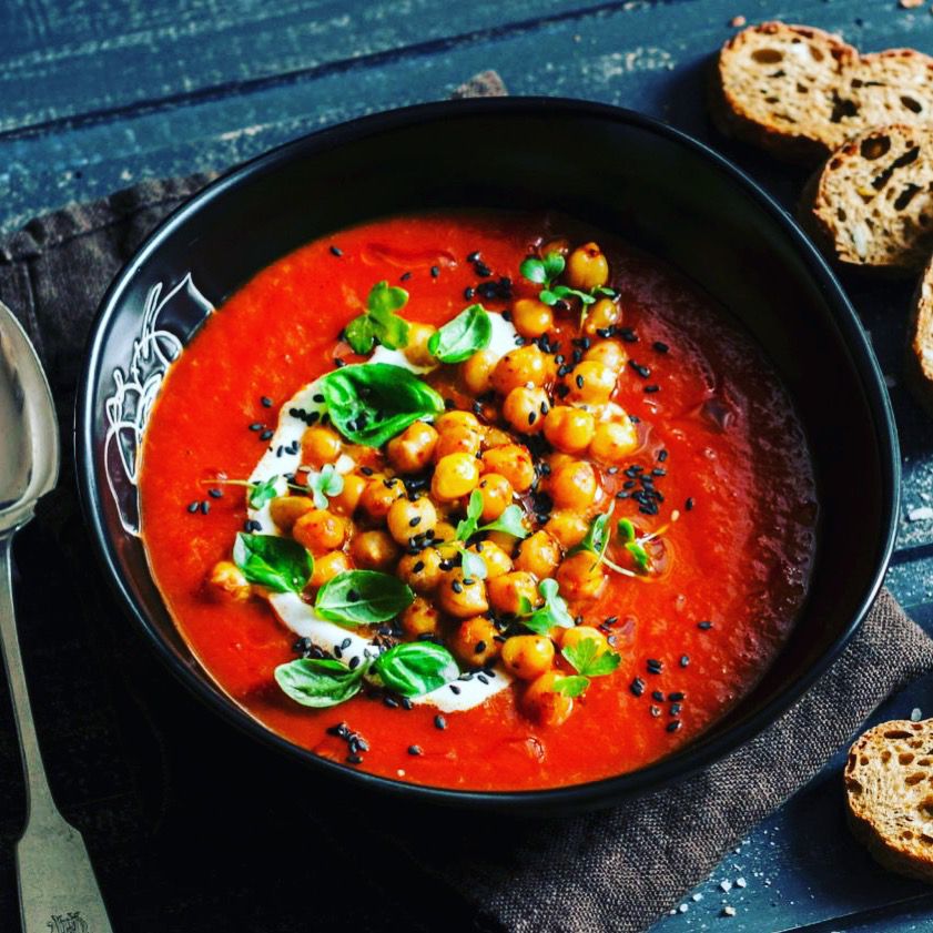 Vegan Tomato Soup with Fire Roasted Tomatoes &  Crunchy Chickpeas ...